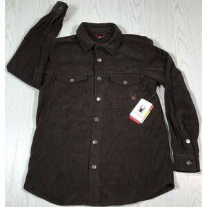 Spyder Button Up Shirt Men Medium Brown Corduroy Pockets Stretch Work UPF 30 New